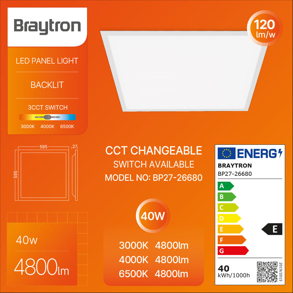 Φωτιστικό Πάνελ Led Backlite RC 40W 3CCT 60×60 Λευκό Braytron – BP27-26680