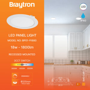 Πάνελ 18w 3CCT Dimmable Λευκό Braytron – BP01-91880