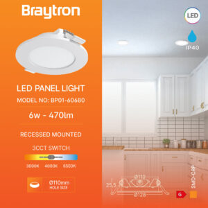 Φωτιστικό πάνελ 6W 470lm 3CCT Braytron – BP01-60680