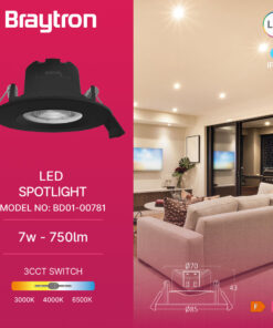Σποτ Led GE 7W 3IN1 RND IP54 Μαύρο Braytron – BD01-00781