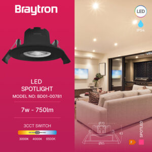 Σποτ Led GE 7W 3IN1 RND IP54 Μαύρο Braytron – BD01-00781