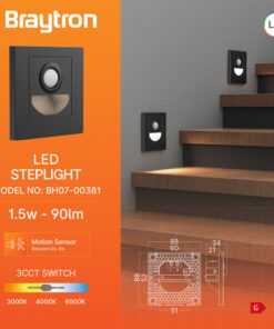 Απλίκα led “Step” 1,5w 90lm CCT Sensor Μαύρη Braytron – BH07-00381