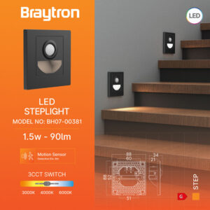 Απλίκα led “Step” 1,5w 90lm CCT Sensor Μαύρη Braytron – BH07-00381