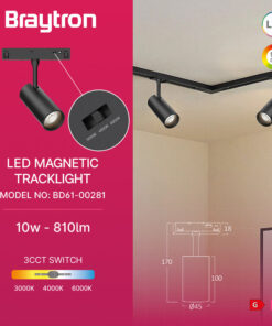 Φωτιστικό Led Linear Μαγνητικής Ράγας 10W 3CCT Μαύρο Braytron – BD61-00281
