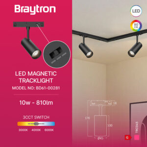 Φωτιστικό Led Linear Μαγνητικής Ράγας 10W 3CCT Μαύρο Braytron – BD61-00281