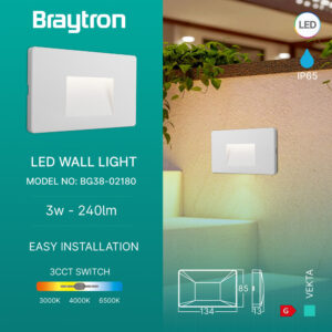 Απλίκα Vekta 3w IP65 240lm 3CCT Braytron – BG38-02180