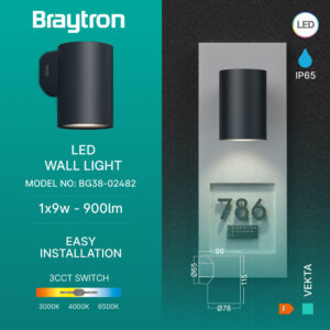 Απλίκα Vekta 9w IP65 900lm 3CCT IP65 Braytron – BG38-02482