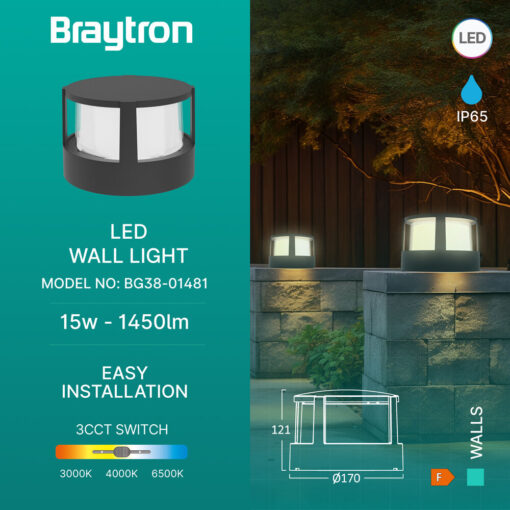 Φωτιστικό 15w IP65 1450lm CCT Braytron – BG38-01481