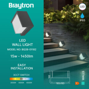 Απλίκα 15w IP65 1450lm 3CCT Braytron – BG38-01182