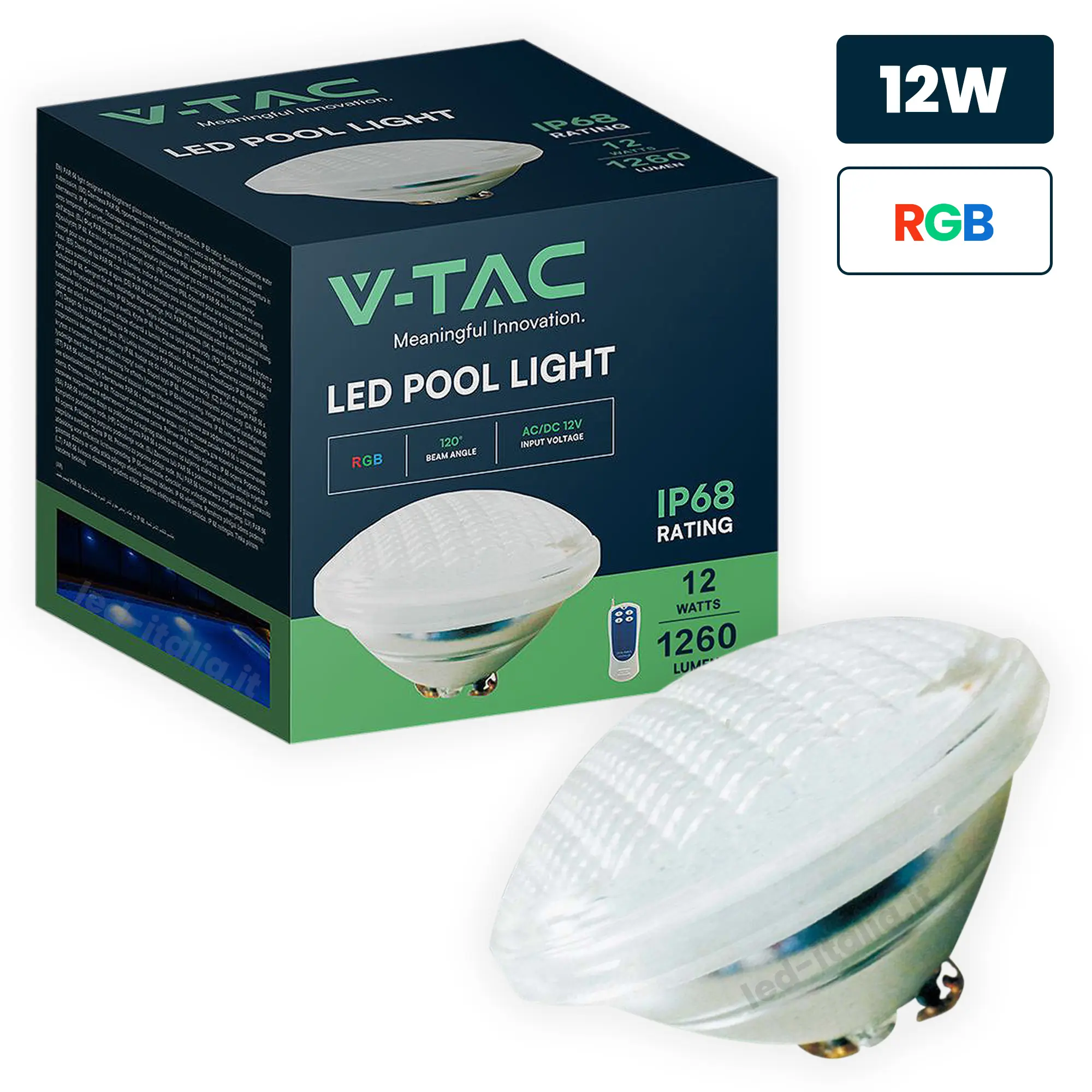 V-TAC 217562 LED Λάμπα Πισίνας PAR56 12W 1260lm Πολύχρωμη RGB με Τηλεχειρστήριο IP68 12V