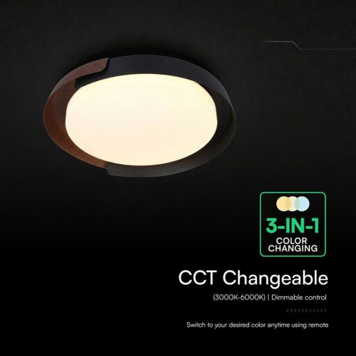 V-TAC 24186VT LED Πλαφονίερα Οροφής Μαύρη+Καφέ Στρογγυλή Φ500 48W 5760lm Dimmable CCT με Τηλεχειριστήριο