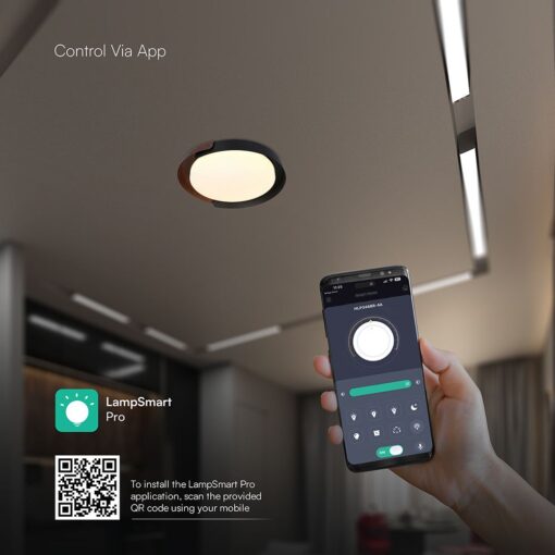 V-TAC 24186VT LED Πλαφονίερα Οροφής Μαύρη+Καφέ Στρογγυλή Φ500 48W 5760lm Dimmable CCT με Τηλεχειριστήριο