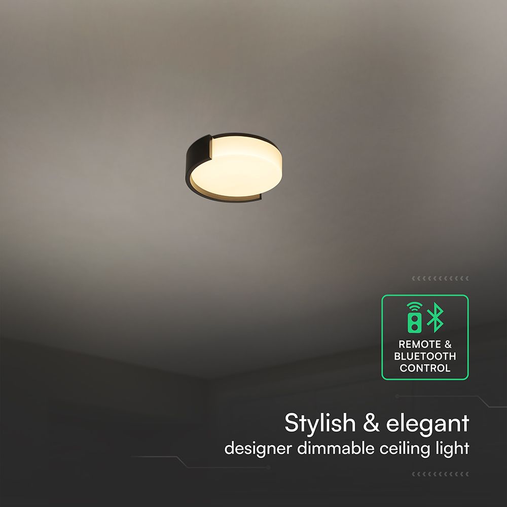 V-TAC 24188 LED Πλαφονίερα Οροφής Στρογγυλή Φ450 48W 5760lm Dimmable CCT με Τηλεχειριστήριο & Bluetooth Μαύρη