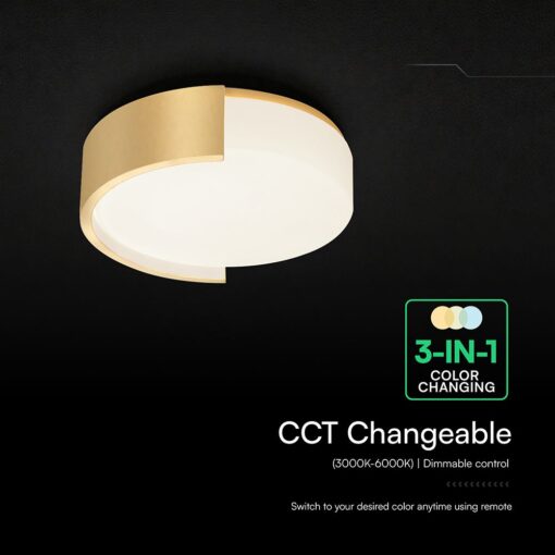 V-TAC 24190 48W LED Decorative Ceiling Lamp (D450*H120mm) 3in1 Remote Control Dimmable Gold