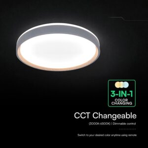 V-TAC 24200 LED Πλαφονίερα Οροφής Στρογγυλή Φ400 20W/40W 4000lm Dimmable CCT με Τηλεχειριστήριο Γκρι Απόχρωση Ξύλου