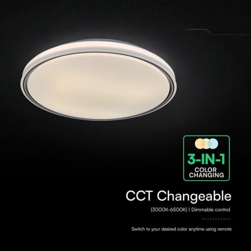 V-TAC 24202 LED Πλαφονίερα Οροφής Στρογγυλή Φ500 30W/60W 6000lm Dimmable CCT με Τηλεχειριστήριο Λευκή με Μαύρο Στεφάνι