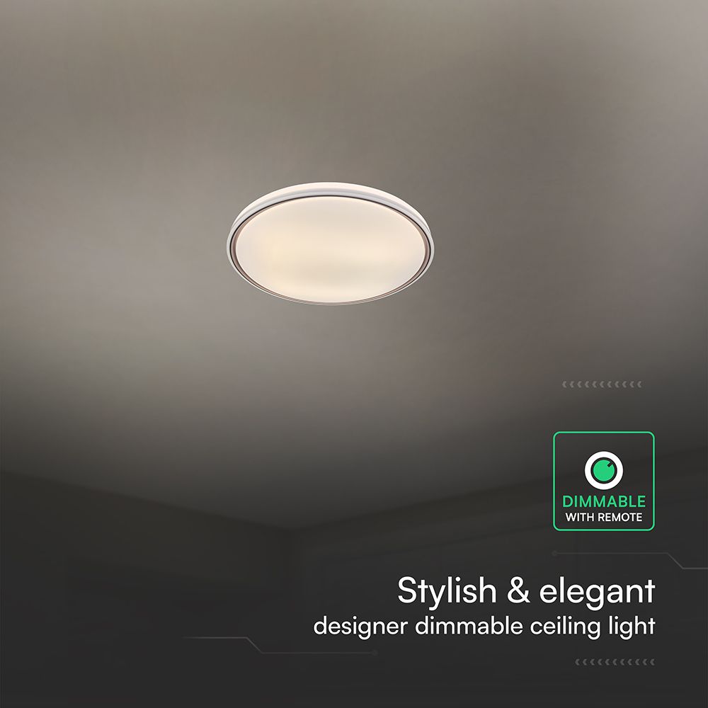 V-TAC 24203 LED Πλαφονίερα Οροφής Στρογγυλή Φ500 30W/60W 6000lm Dimmable CCT με Τηλεχειριστήριο Λευκή με Καφέ Στεφάνι