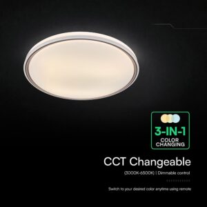 V-TAC 24203 LED Πλαφονίερα Οροφής Στρογγυλή Φ500 30W/60W 6000lm Dimmable CCT με Τηλεχειριστήριο Λευκή με Καφέ Στεφάνι