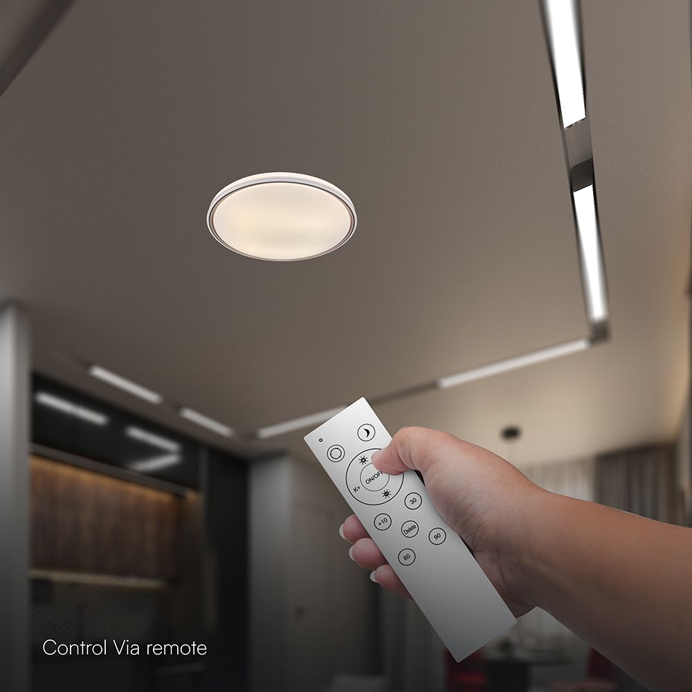 V-TAC 24203 LED Πλαφονίερα Οροφής Στρογγυλή Φ500 30W/60W 6000lm Dimmable CCT με Τηλεχειριστήριο Λευκή με Καφέ Στεφάνι