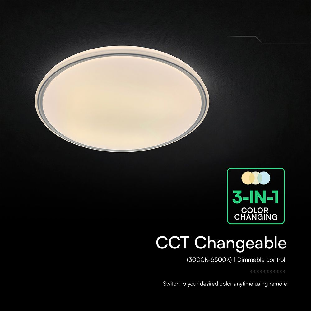 V-TAC 24204 LED Πλαφονίερα Οροφής Στρογγυλή Φ500 30W/60W 6000lm Dimmable CCT με Τηλεχειριστήριο Γκρι