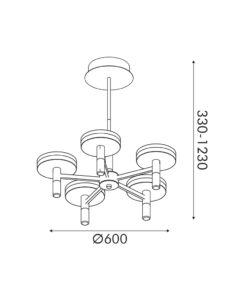 ASIAN-ΦΩΤΙΣΤΙΚΟ ΚΡΕΜΑΣΤΟ 5ΑΦΩΤΟ ΑΜΜΩΔΕΣ ΜΑΥΡΟ ΑΛΟΥΜΙΝΙΟΥ LED SMD 52W CCT 3380LM IP20 600X330-1230MM ACA – CN5P52WBKCCT
