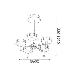 ASIAN-ΦΩΤΙΣΤΙΚΟ ΚΡΕΜΑΣΤΟ 5ΑΦΩΤΟ ΑΜΜΩΔΕΣ ΜΑΥΡΟ ΑΛΟΥΜΙΝΙΟΥ LED SMD 52W CCT 3380LM IP20 600X330-1230MM ACA – CN5P52WBKCCT