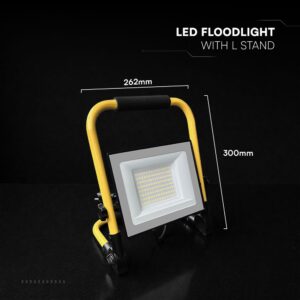 LED Προβολέας Εργασίας 50W V-TAC Cree Chip Μαύρος με Κίτρινη Βάση IP65 5000lm Φυσικό 4000K 3m Καλώδιο 6yrs Wty – 242186VT