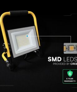 LED Προβολέας Εργασίας 50W V-TAC Cree Chip Μαύρος με Κίτρινη Βάση IP65 5000lm Φυσικό 4000K 3m Καλώδιο 6yrs Wty – 242186VT