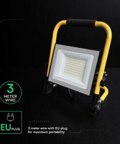 LED Προβολέας Εργασίας 50W V-TAC Cree Chip Μαύρος με Κίτρινη Βάση IP65 5000lm Φυσικό 4000K 3m Καλώδιο 6yrs Wty – 242186VT