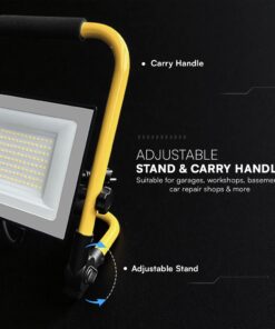 LED Προβολέας Εργασίας 50W V-TAC Cree Chip Μαύρος με Κίτρινη Βάση IP65 5000lm Φυσικό 4000K 3m Καλώδιο 6yrs Wty – 242186VT