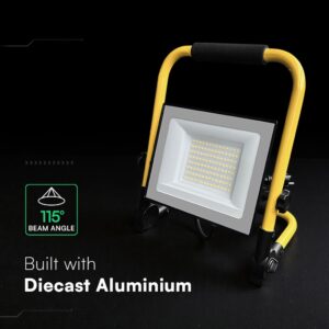 LED Προβολέας Εργασίας 50W V-TAC Cree Chip Μαύρος με Κίτρινη Βάση IP65 5000lm Φυσικό 4000K 3m Καλώδιο 6yrs Wty – 242186VT
