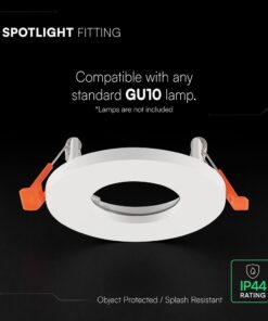 Βάση Σποτ GU10 – MR16 V-TAC Χωνευτή Στρογγυλή IP44 Λευκή Ματ 24221VT