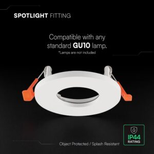 Βάση Σποτ GU10 – MR16 V-TAC Χωνευτή Στρογγυλή IP44 Λευκή Ματ 24221VT