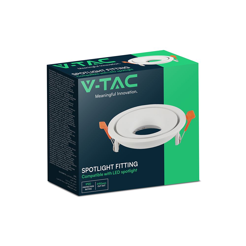 Βάση Σποτ Στρογγυλή Χωνευτή Λευκή GU10 Αλουμινίου V-TAC 24222VT