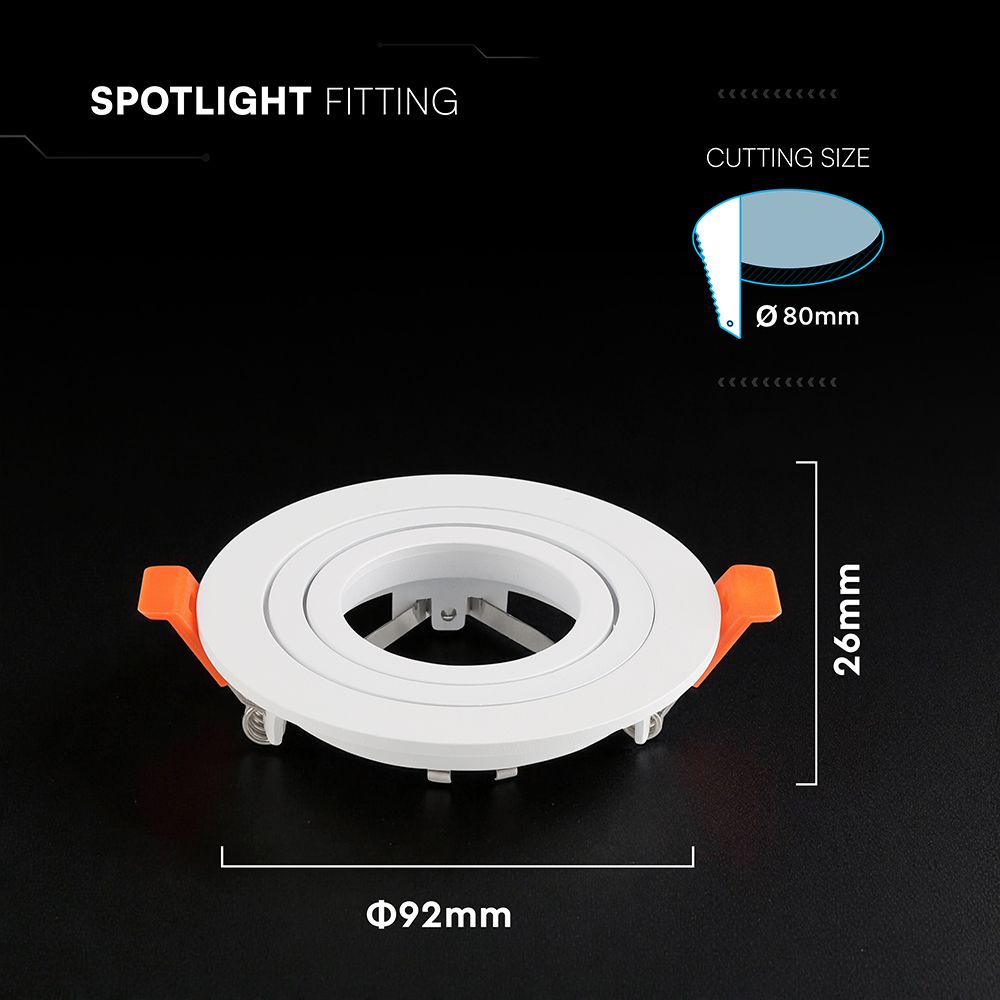 Βάση Σποτ Στρογγυλή Χωνευτή Λευκή GU10 Αλουμινίου V-TAC 24225VT