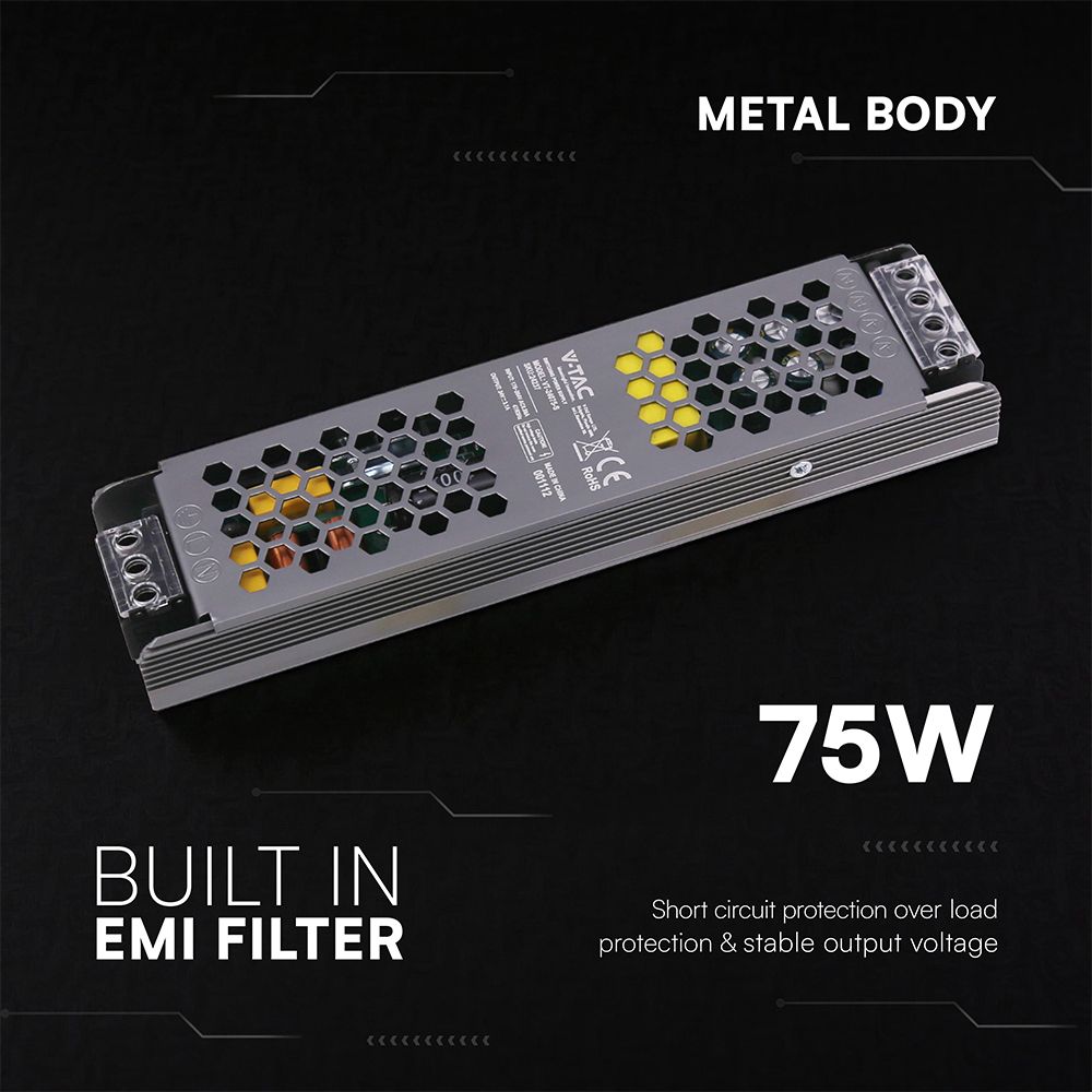 Τροφοδοτικό για LED 75W 12V IP20 Μεταλλικό V-TAC 24237VT
