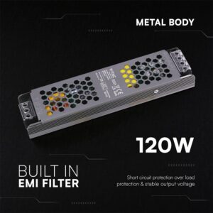 Τροφοδοτικό SLIM για LED 120W 24V 5A IP20 Μεταλλικό V-TAC 24238VT
