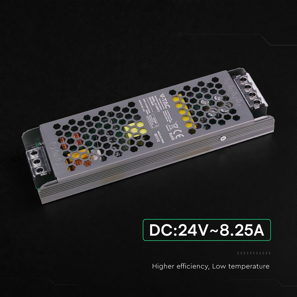 Τροφοδοτικό SLIM για LED 200W 24V 8.25A IP20 Μεταλλικό V-TAC 24240VT