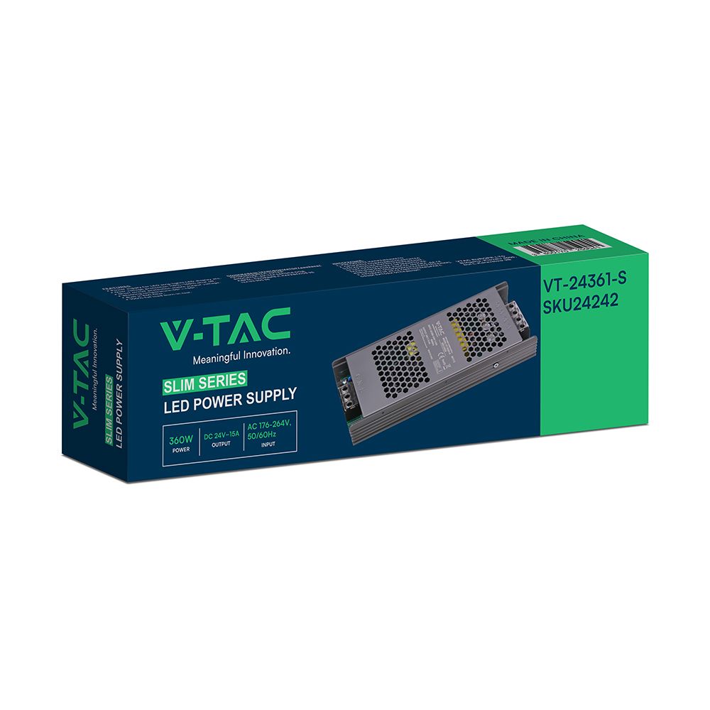 Τροφοδοτικό SLIM για LED 360W 24V 15A IP20 Μεταλλικό V-TAC 24242VT