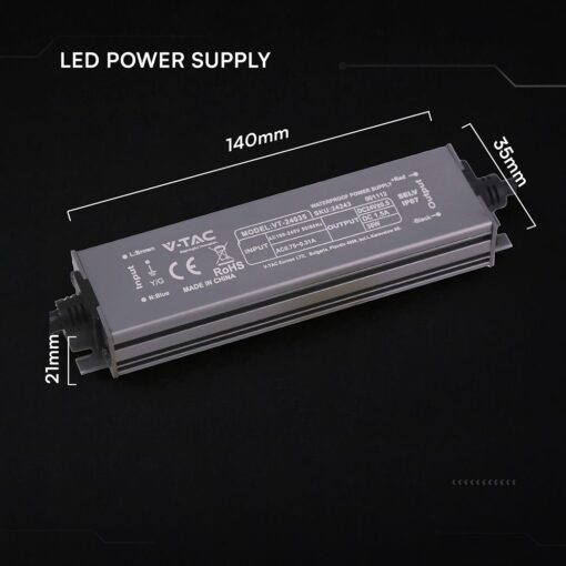 Τροφοδοτικό V-TAC για LED 36W 24V 1.5A IP67 Αδιάβροχο Μεταλλικό 24243VT