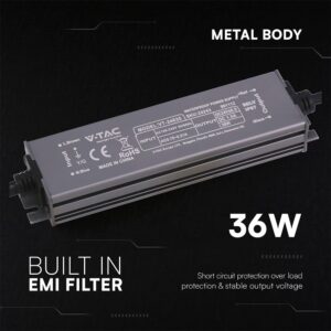 Τροφοδοτικό V-TAC για LED 36W 24V 1.5A IP67 Αδιάβροχο Μεταλλικό 24243VT