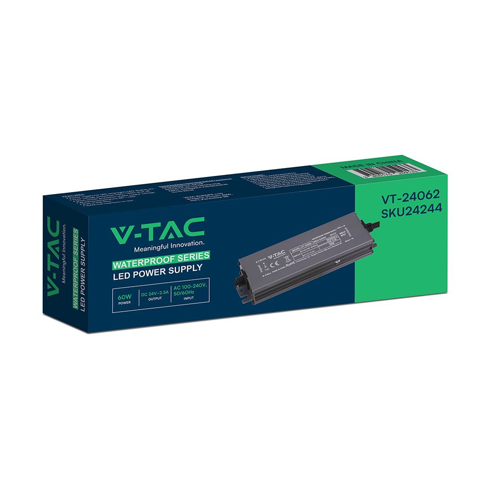Τροφοδοτικό V-TAC για LED 60W 24V 12.5A IP67 Αδιάβροχο Μεταλλικό 24244VT