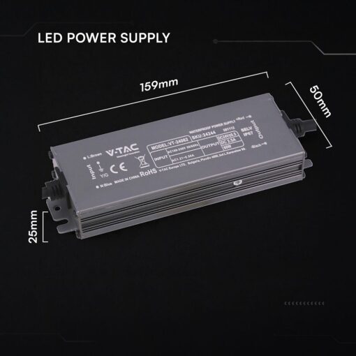 Τροφοδοτικό V-TAC για LED 60W 24V 12.5A IP67 Αδιάβροχο Μεταλλικό 24244VT