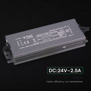 Τροφοδοτικό V-TAC για LED 60W 24V 12.5A IP67 Αδιάβροχο Μεταλλικό 24244VT