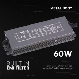 Τροφοδοτικό V-TAC για LED 60W 24V 12.5A IP67 Αδιάβροχο Μεταλλικό 24244VT