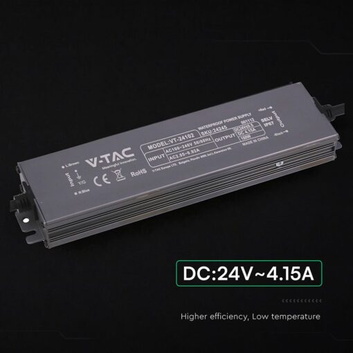 Τροφοδοτικό V-TAC για LED 100W 24V 4.5A IP67 Αδιάβροχο Μεταλλικό 24245VT