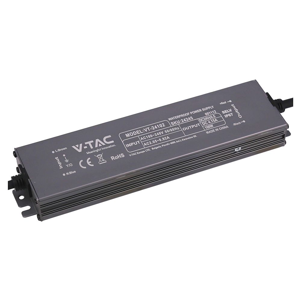 Τροφοδοτικό V-TAC για LED 100W 24V 4.5A IP67 Αδιάβροχο Μεταλλικό 24245VT