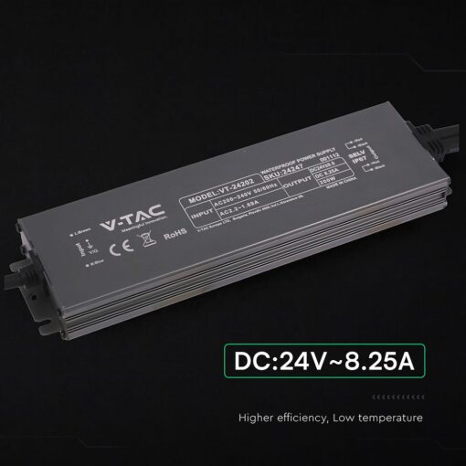 Τροφοδοτικό V-TAC για LED 200W 24V 8.25A IP67 Αδιάβροχο Μεταλλικό 24247VT