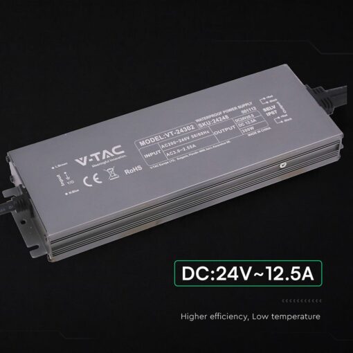 Τροφοδοτικό V-TAC για LED 300W 24V 12.5A IP67 Αδιάβροχο Μεταλλικό 24248VT