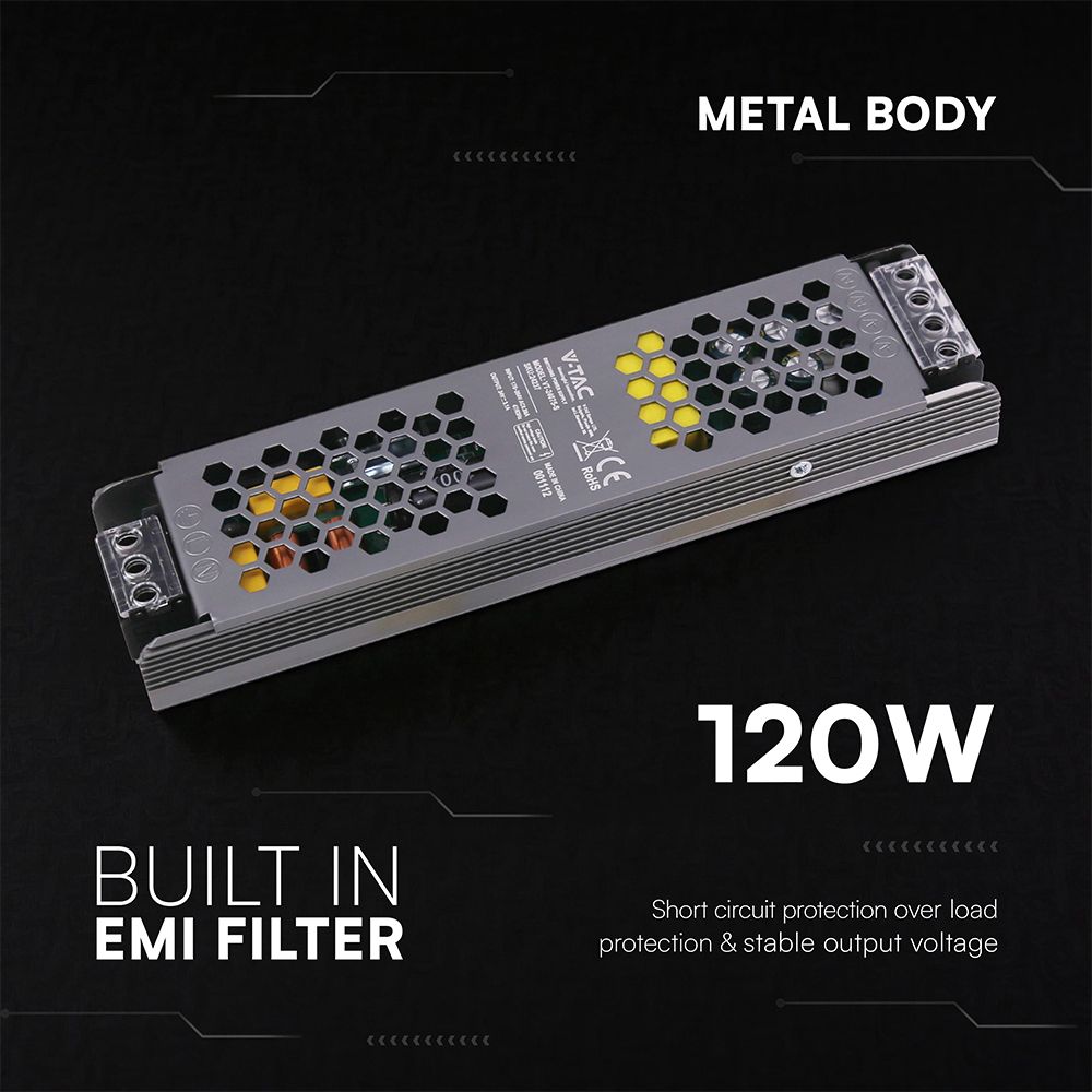 Τροφοδοτικό SLIM για LED 120W 12V IP20 Μεταλλικό V-TAC 24257VT